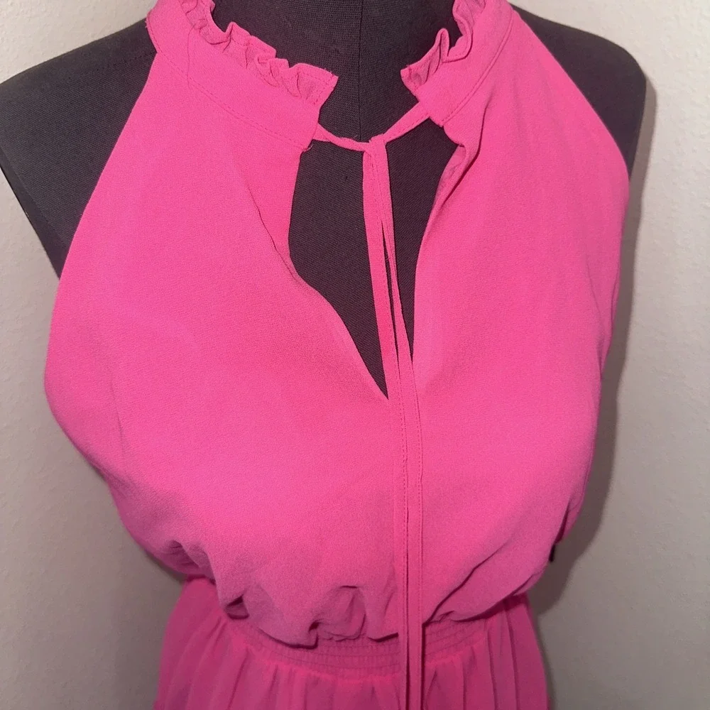 Vince Camuto NWT mini chiffon halter Dress sz 4pink tiered elastic waist Ruffled